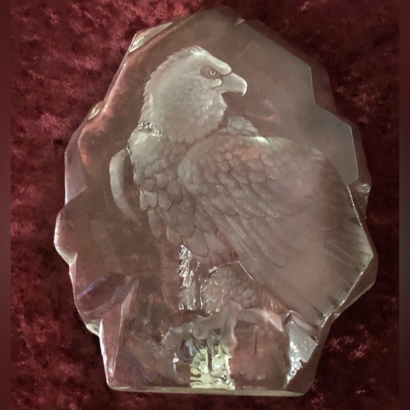 Mats Jonasson Vintage Lead Crystal Eagle Sculpture Handmade Sweden Collectible - Picture 2 of 9